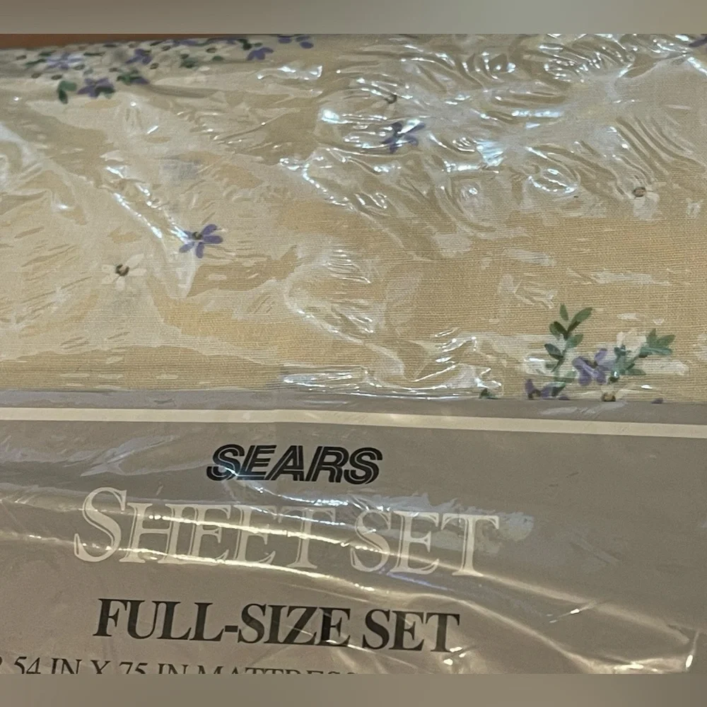 🆕Sears Full-Size Sheet Set beige with Purple Floral cottage core 1980s double‎